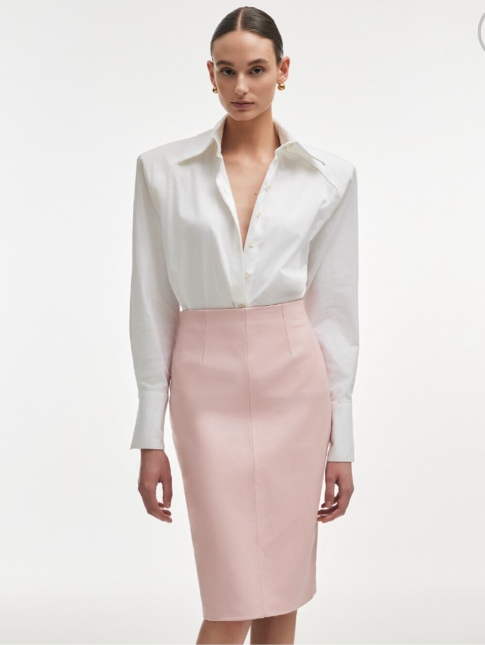 Blush Pink Vegan Leather Knee-Length Pencil Skirt